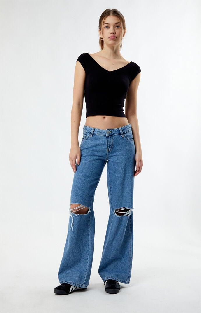 PacSun Womens Eco Indigo Ripped Low Rise Baggy Jeans Product Image