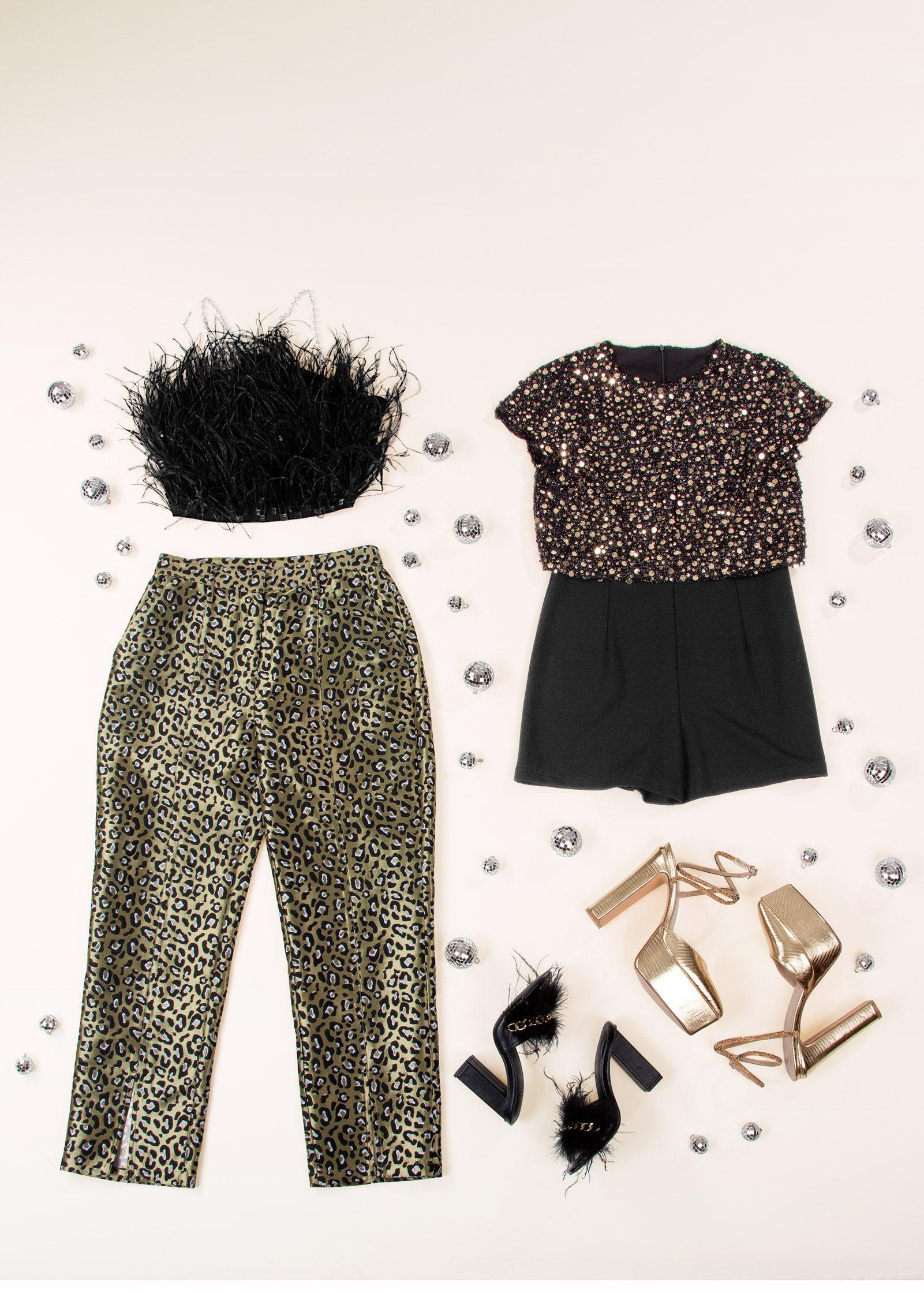 Sequin Short Sleeve Romper - Black & Gold Product Image