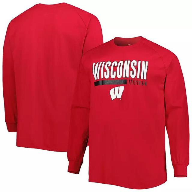 Mens Wisconsin Badgers Big & Tall Two-Hit Raglan Long Sleeve T-Shirt Product Image