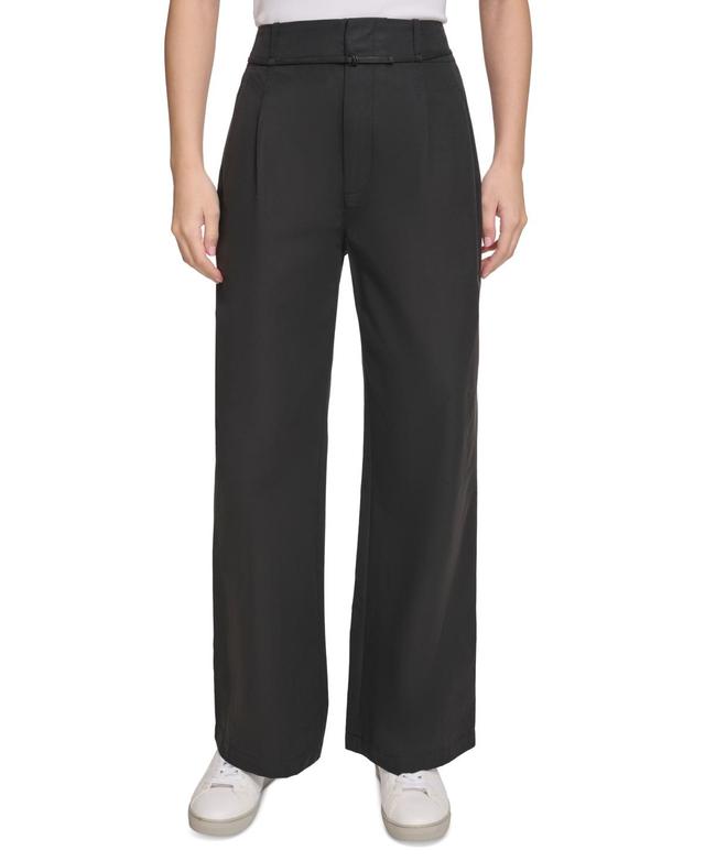 Calvin Klein Jeans Womens High-Waist Wide-Leg Belted Pleated Pants Product Image