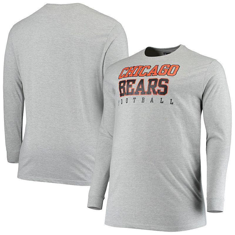 Men's Fanatics Branded Heathered Gray Chicago Bears Big & Tall Practice Long Sleeve T-Shirt Product Image