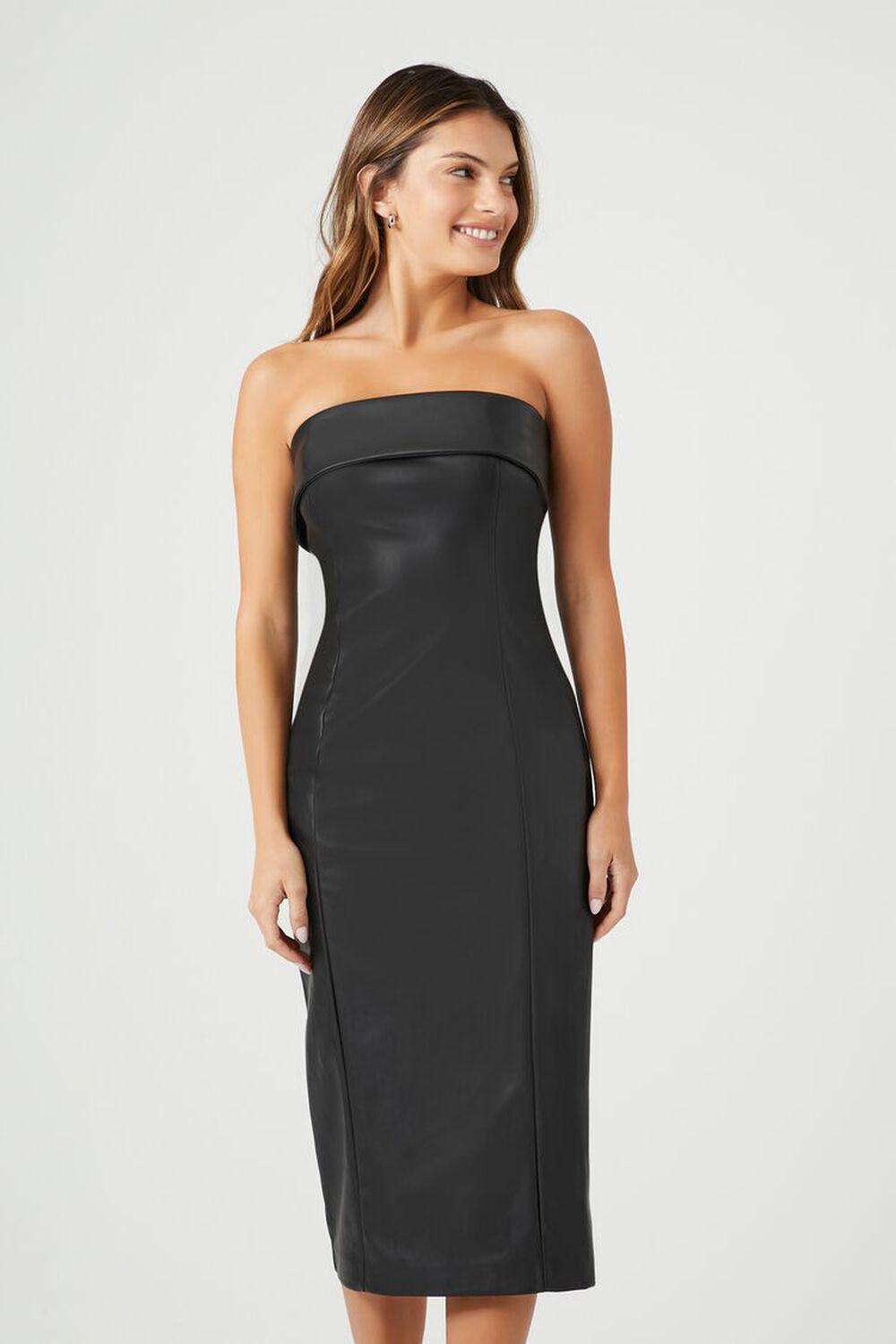 Faux Leather Midi Strapless Dress | Forever 21 Product Image