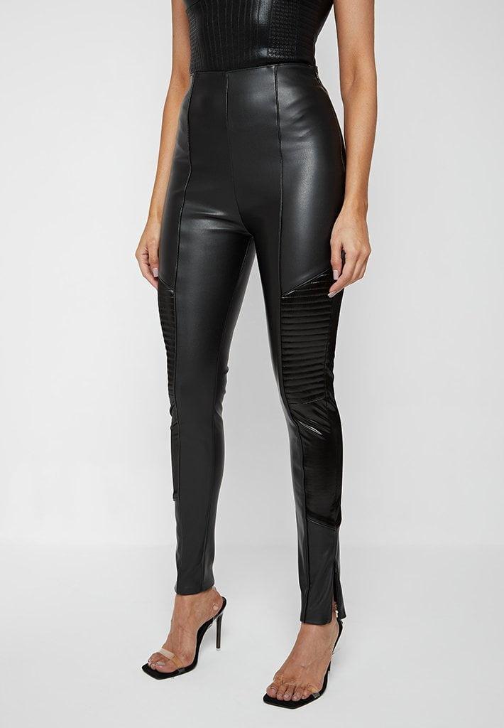 Leather & Patent Ribbed Leggings - Black Female Product Image