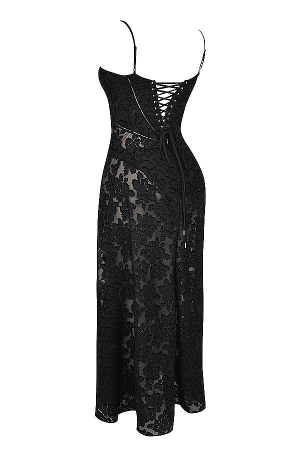 Seren Black Floral Lace Back Maxi Dress Product Image