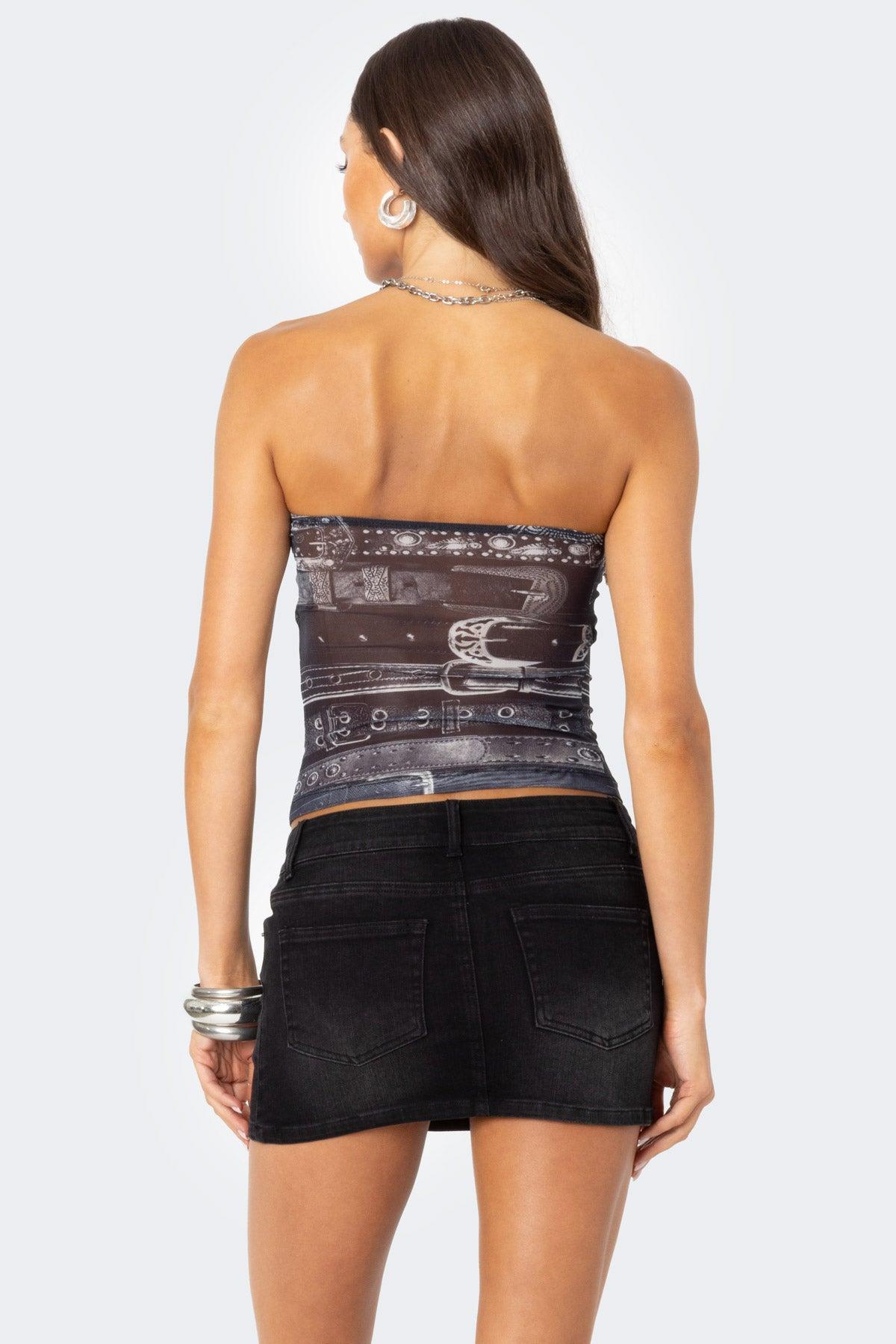 Layered Belt Mesh Tube Top Product Image