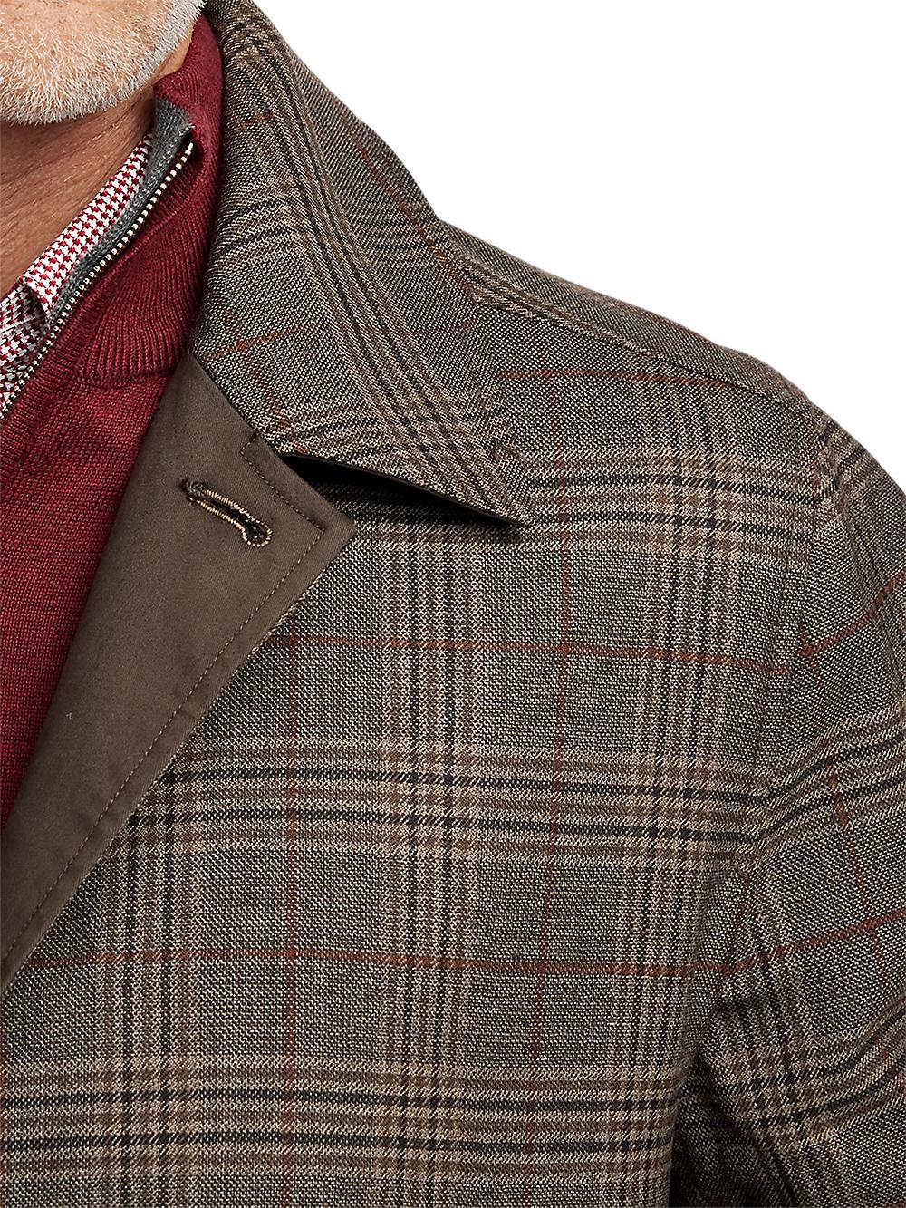 Wool / Cotton Stretch Reversible Plaid Trench Coat - Dark Brown/brown Plaid Product Image