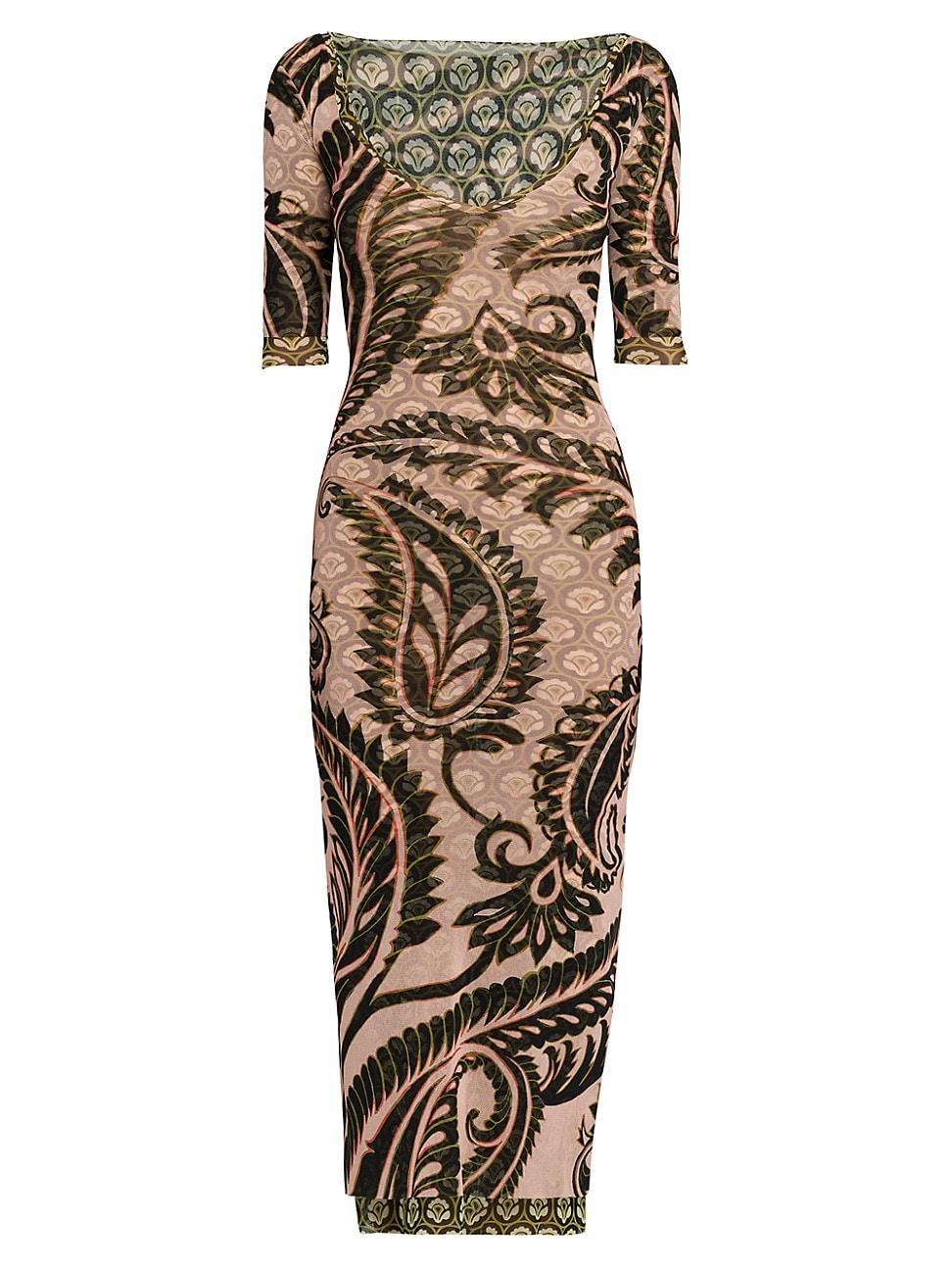 Womens Printed V-Neck Body-Con Midi-Dress Product Image