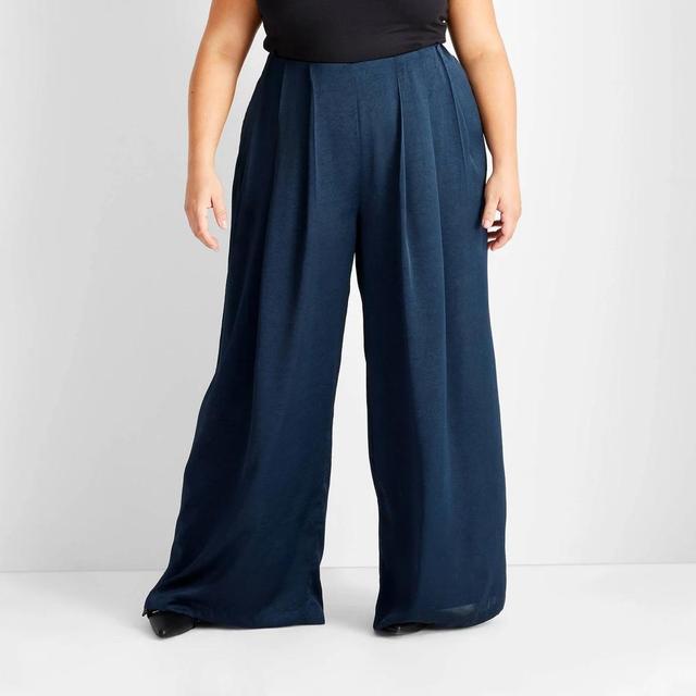 Womens Mid-Rise Pleated Wide Leg Pants - Future Collective Navy Blue 1X Product Image