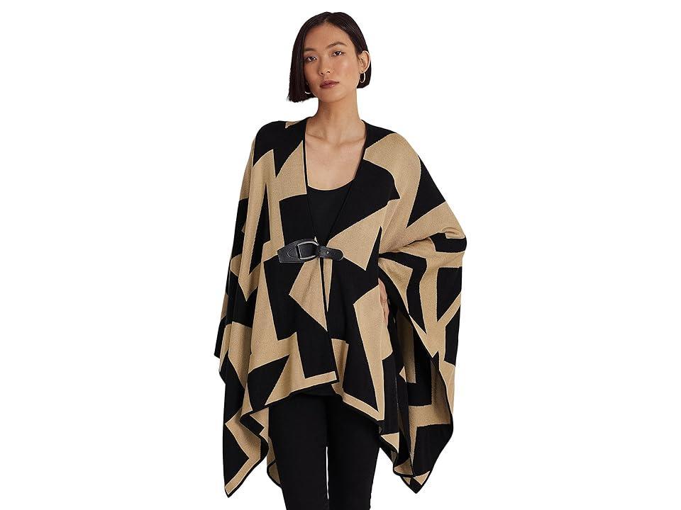 LAUREN Ralph Lauren Petite Geo Print Cotton Blend Cardigan (Black/Tan) Women's Clothing Product Image