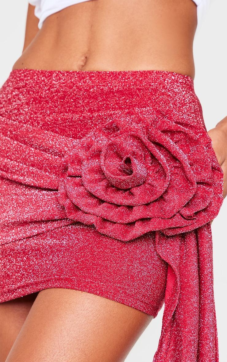 Red Corsage Detail Draped Mini Skirt Product Image