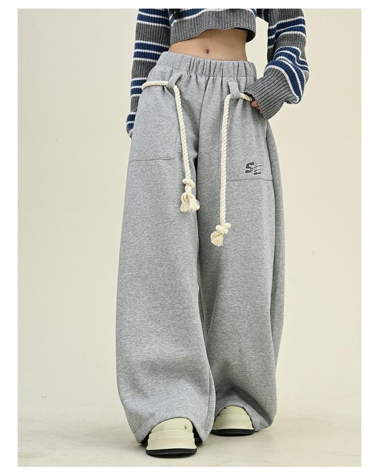 Drawstring Waist Lettering Wide Leg Sweatpants Product Image