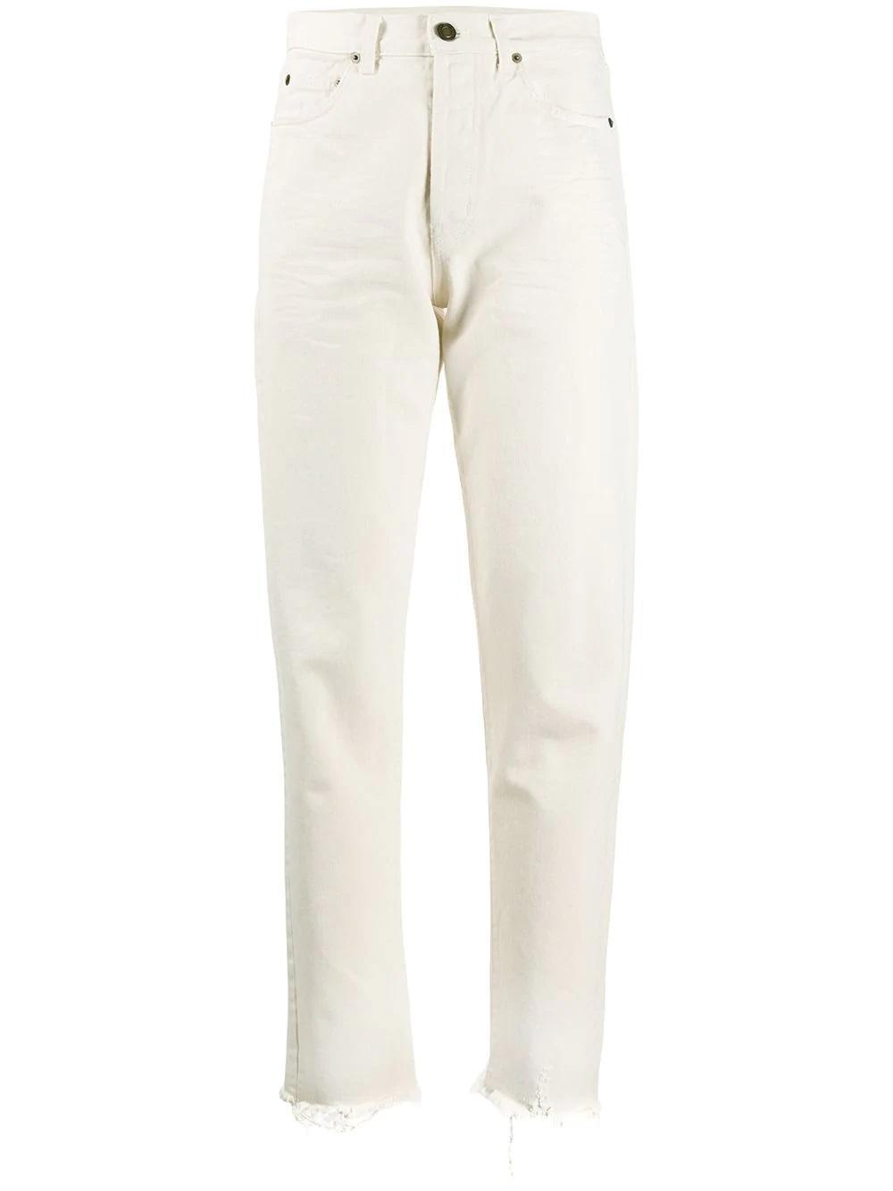 Distressed Straight-leg Jeans In White Product Image