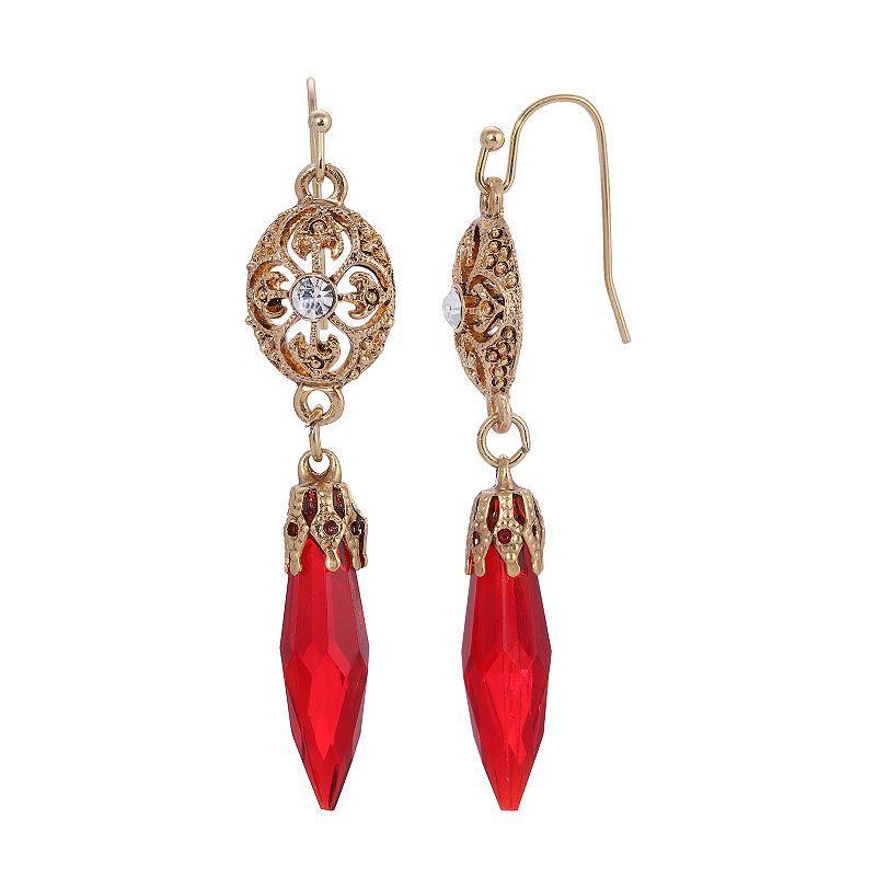 1928 Gold Tone Filigree Icicle Drop Earrings, Womens, Red Product Image