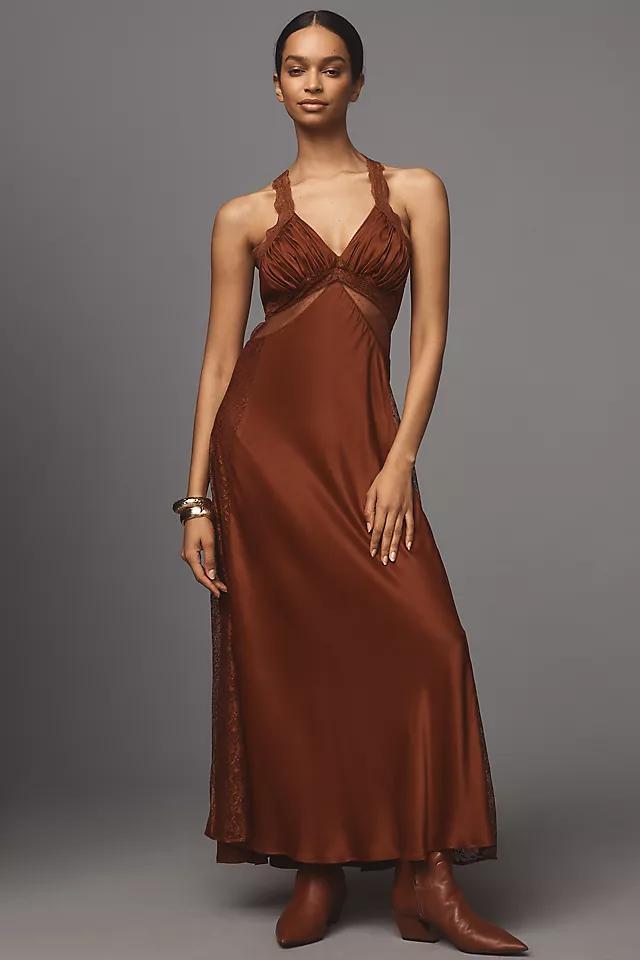 Maeve V-Neck Satin Lace Midi Dress Product Image