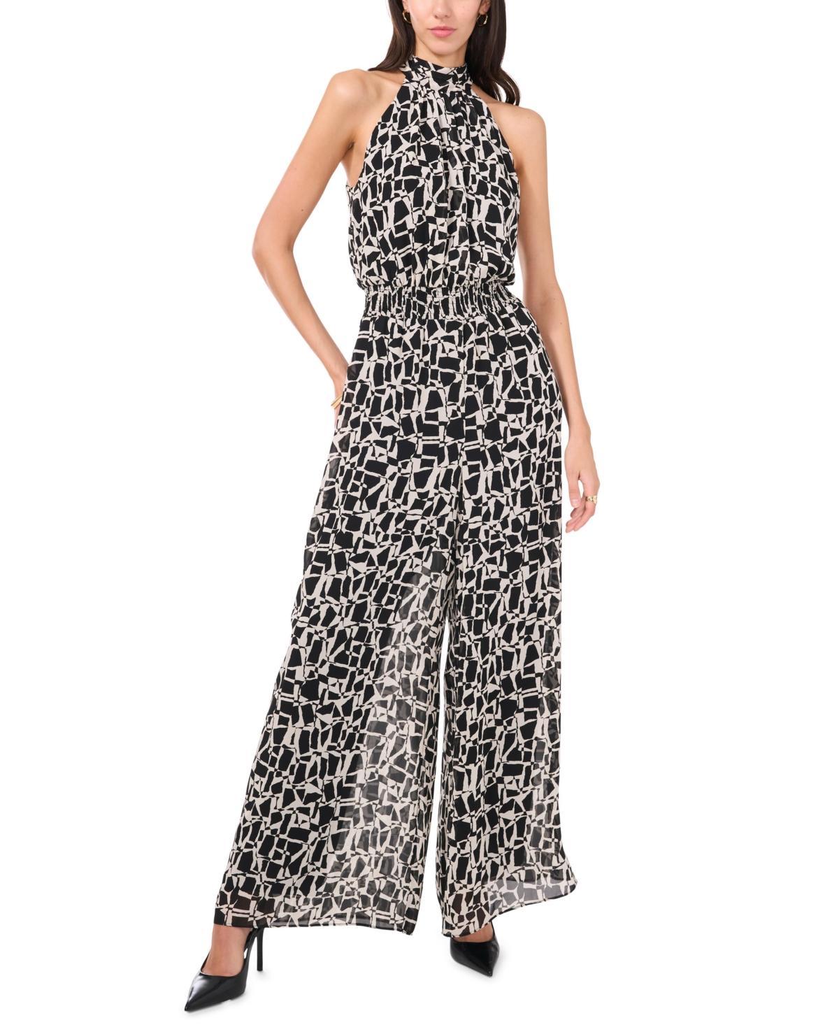 Vince Camuto Womens Halter Smocked-Waist Jumpsuit Product Image