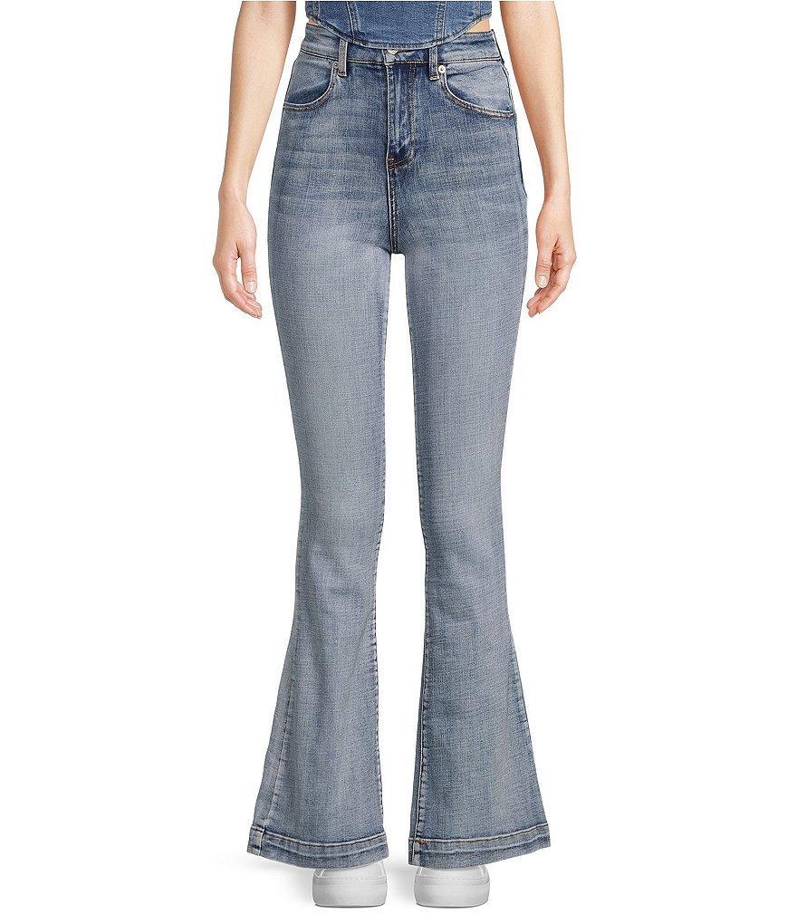 Chelsea & Violet High Rise Stretch Indigo Denim 4-Pocket Flare Jeans Product Image