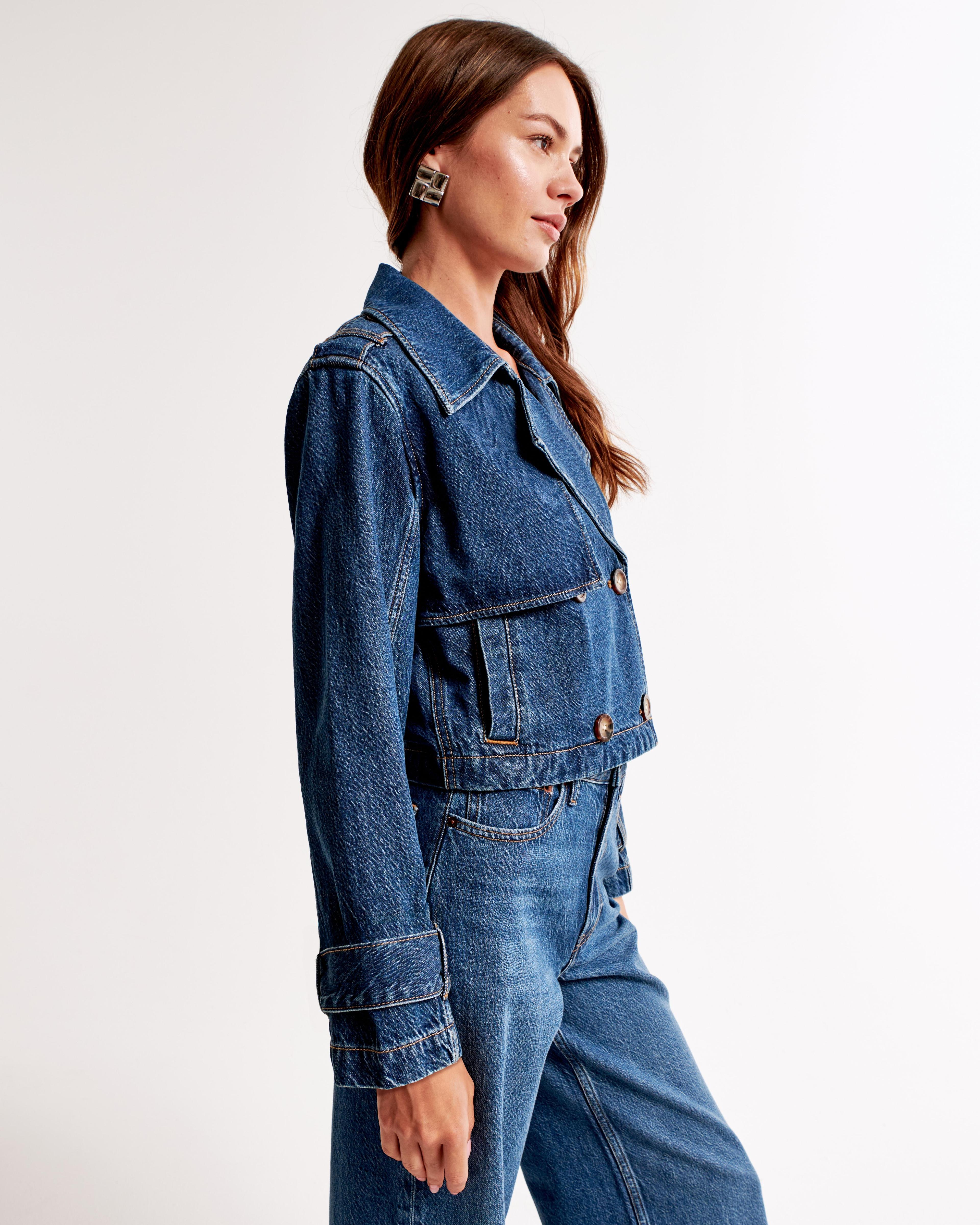 Cropped Denim Trench Coat Product Image