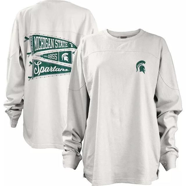 Womens Pressbox Michigan State Spartans Pennant Stack Oversized Long Sleeve T-Shirt Product Image