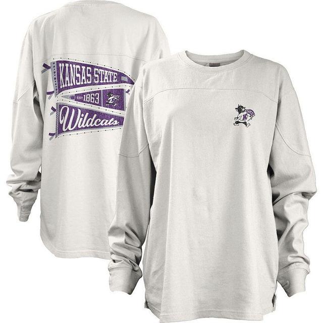 Womens Pressbox White Kansas State Wildcats Pennant Stack Oversized Long Sleeve T-shirt Product Image