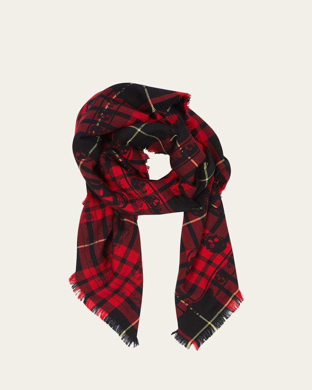 Men's Wool Tartan Plaid Skull Scarf Product Image