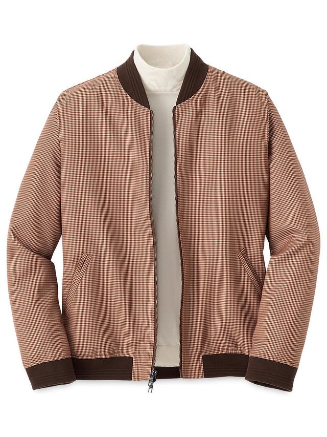 Microfiber Check Baseball Jacket - Burgundy/tan Product Image