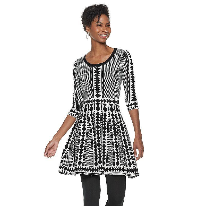 Womens Nina Leonard Geometric Fit & Flare Sweater Dress Product Image