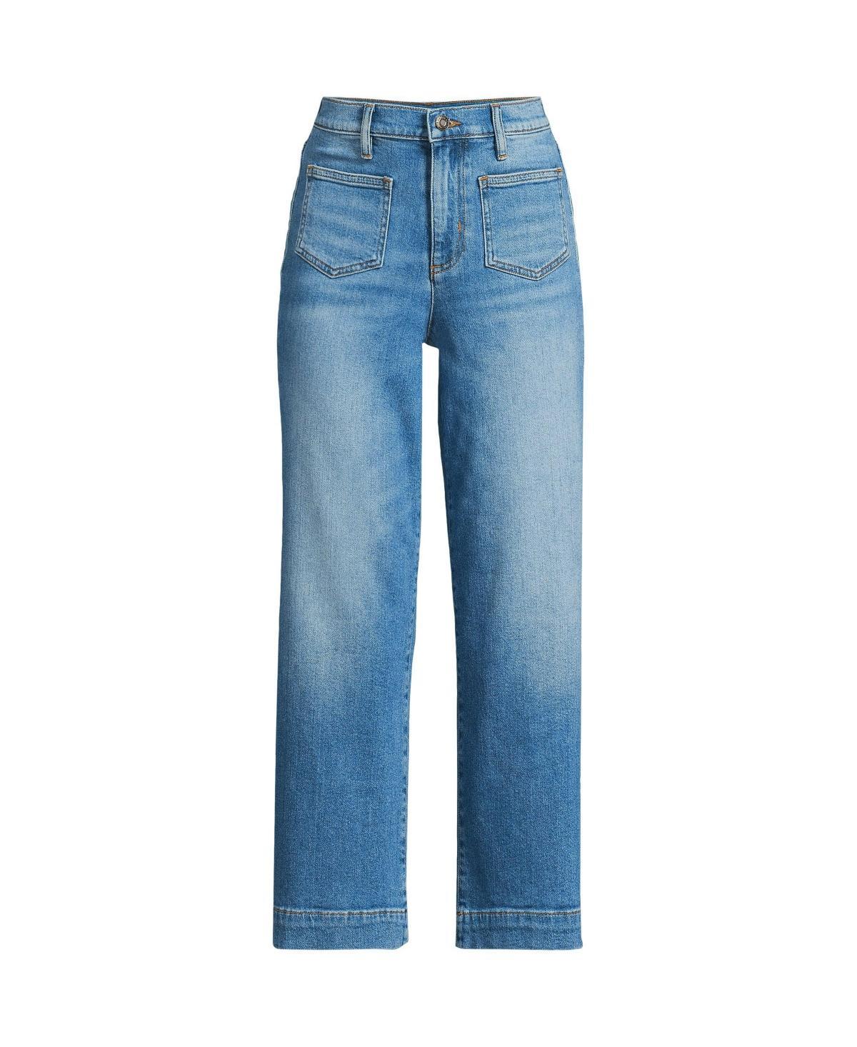 Lands End Womens Denim High Rise Patch Pocket Crop Jeans Product Image