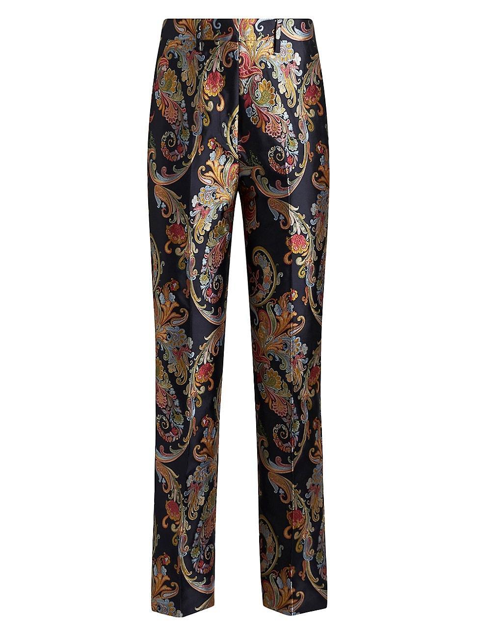 Womens Floral Satin Slim Crop Pants Product Image