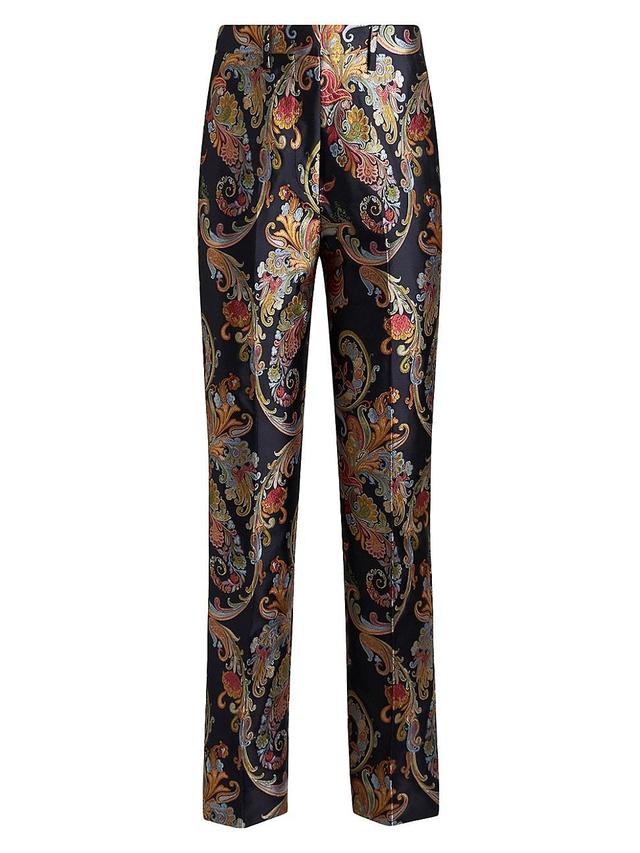 Womens Floral Satin Slim Crop Pants Product Image