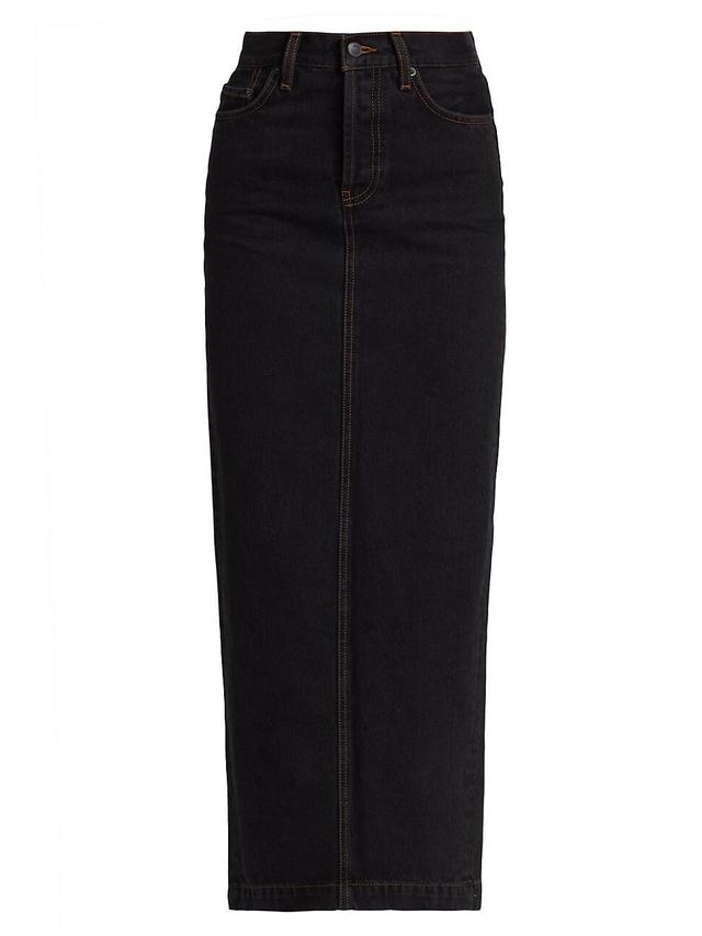 Womens Cotton Denim Midi-Skirt Product Image