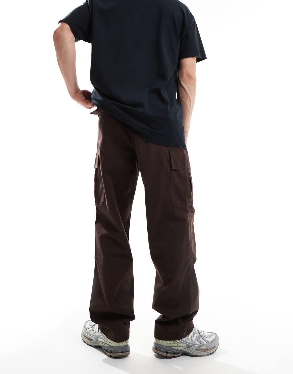 ASOS DESIGN baggy cargo pants in brown Product Image