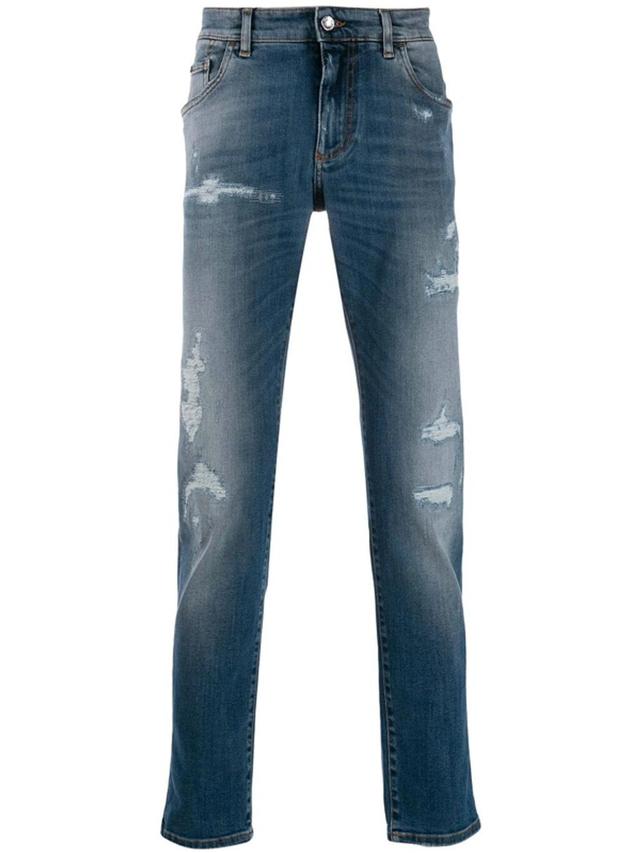 Distressed Slim Jeans In Blue Product Image