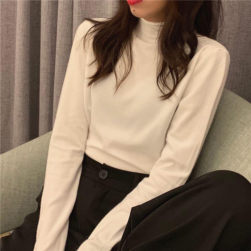 Mock Neck Plain Sweater Product Image