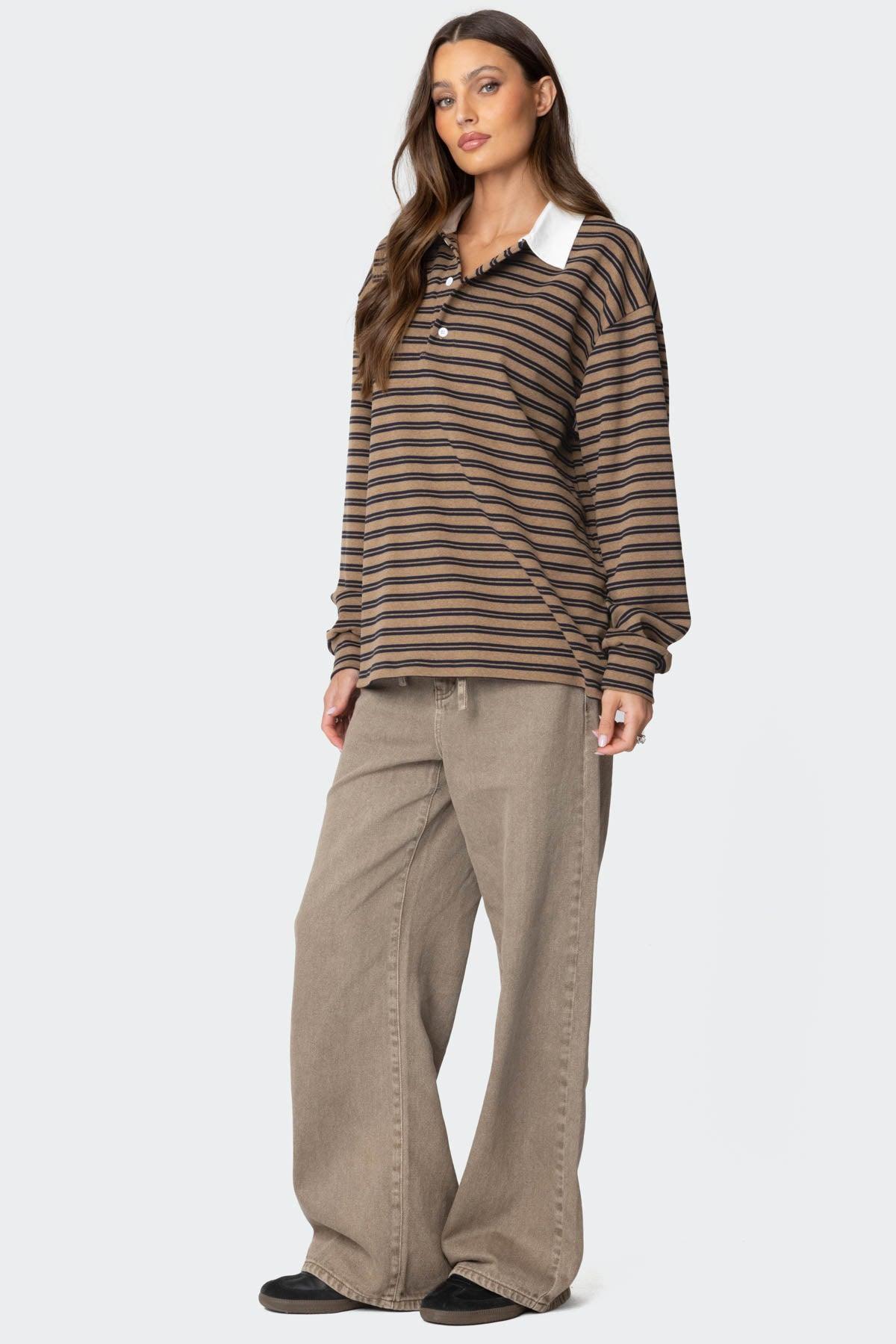 Stripey Oversized Collared Shirt Product Image