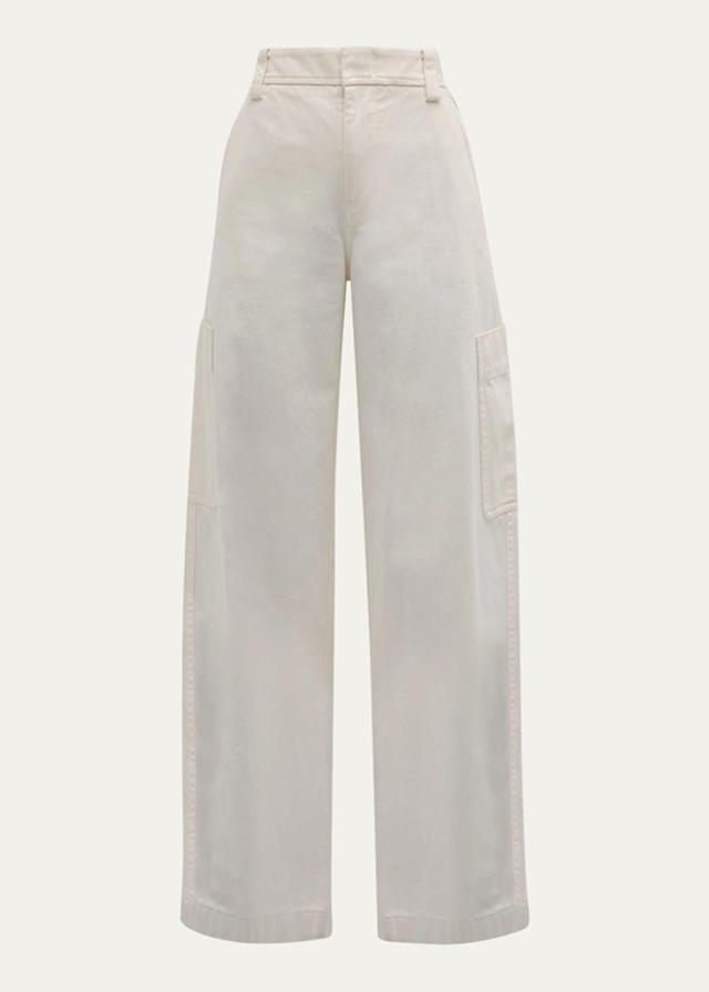 Utility Wide-leg Cotton Pants In Off White Product Image