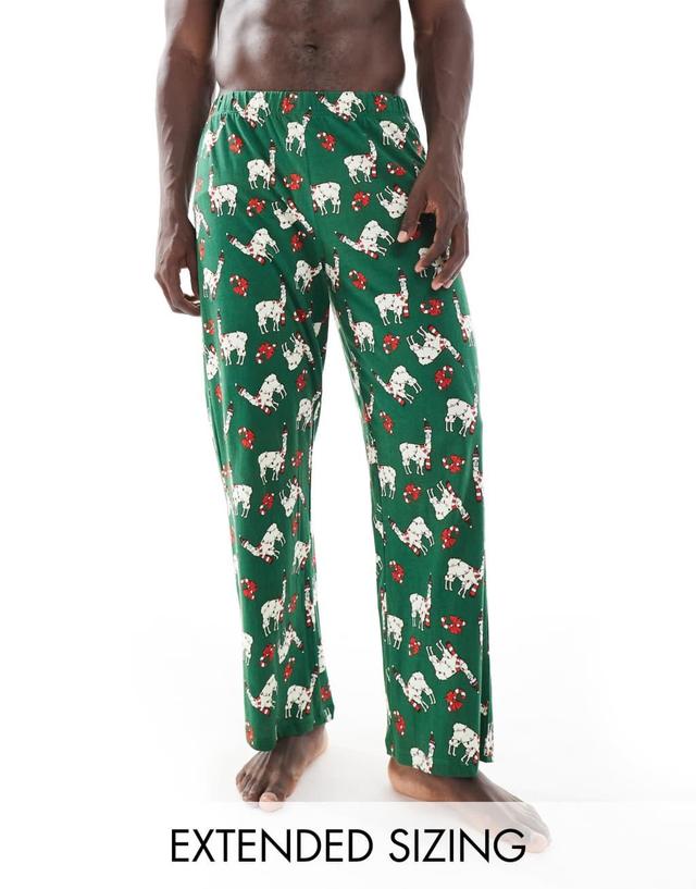 ASOS DESIGN christmas llama lounge pants in dark green Product Image