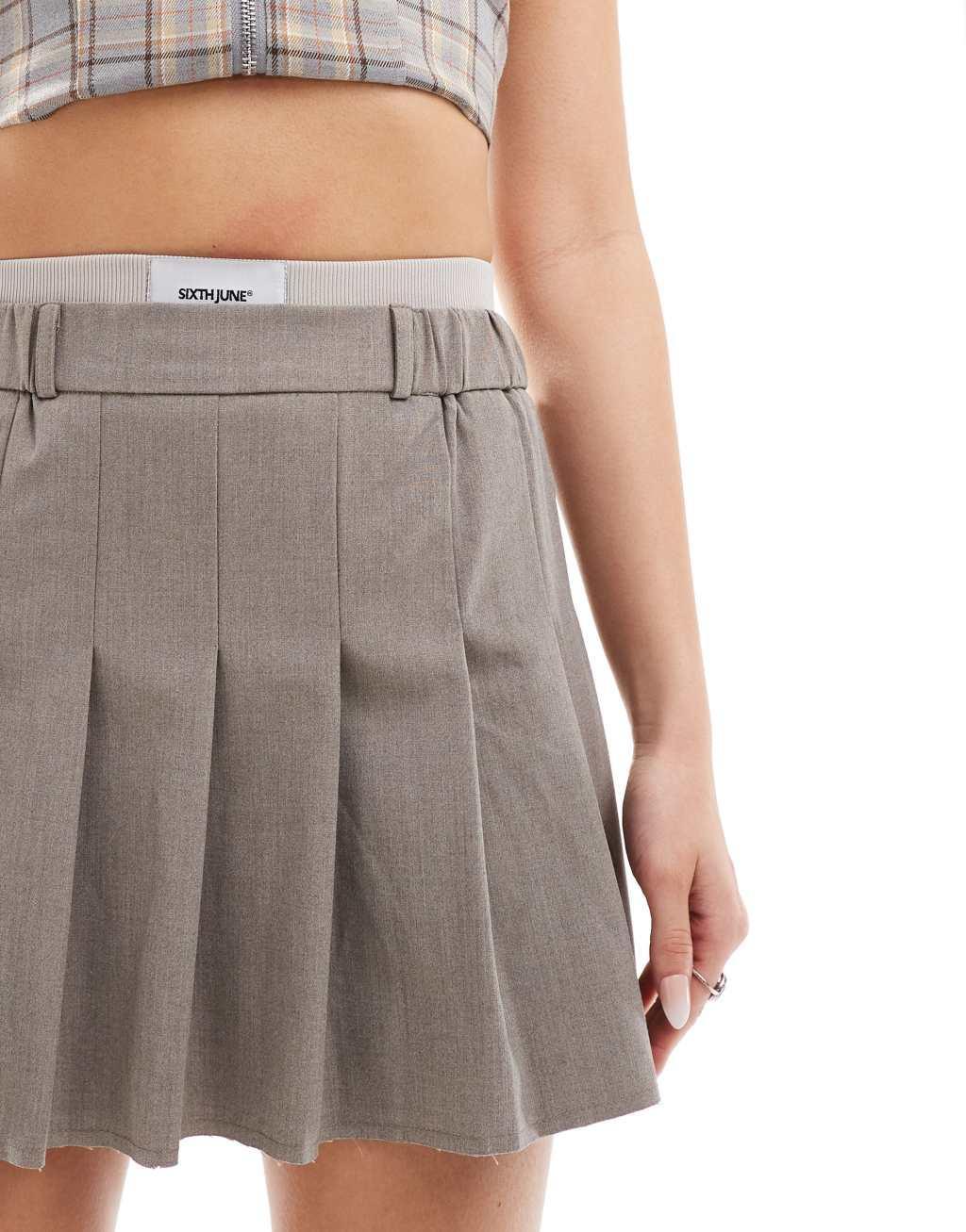 Sixth June raw hem pleated mini skirt in gray Product Image