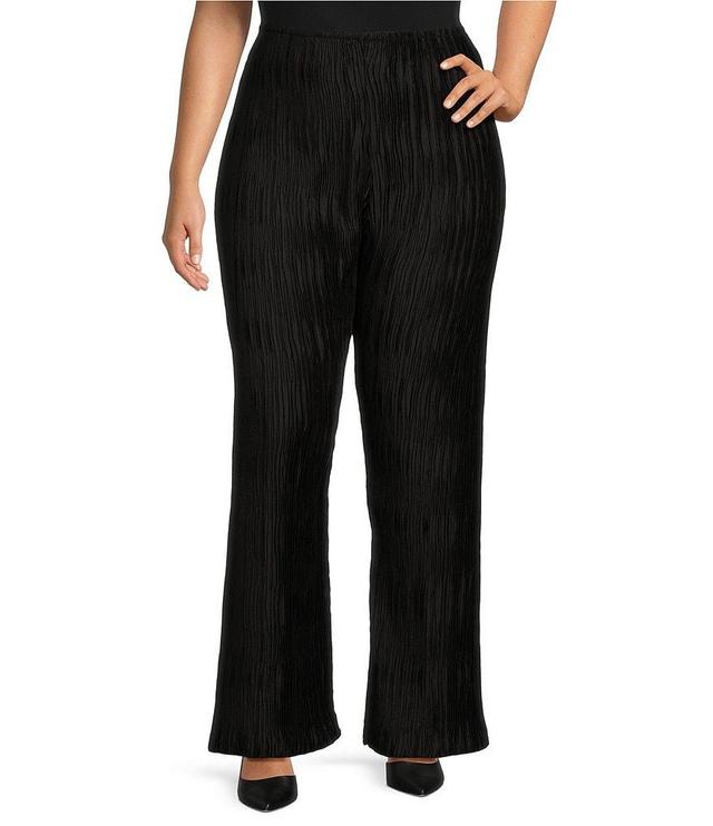 Caroline Rose Plus Size Plisse Crinkled Pleat Elastic Waist Straight-Leg Pull-On Pants Product Image