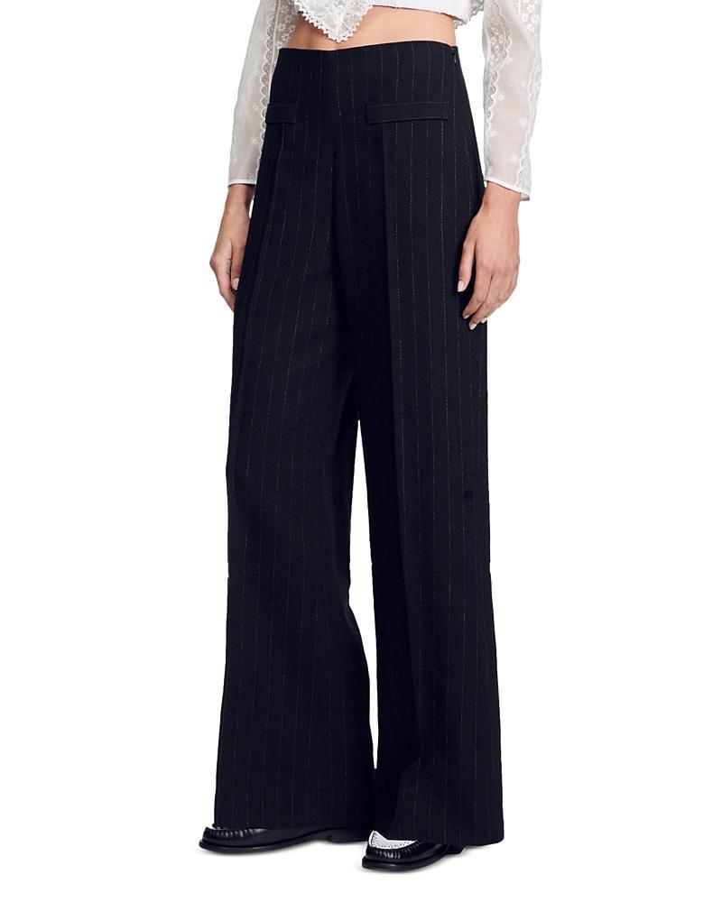 Sandro Pinstriped Poplin Wide Leg Pants Product Image