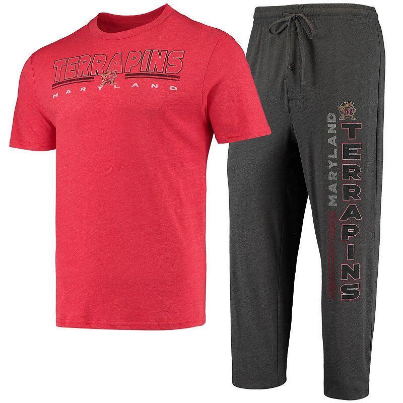 Mens Concepts Sport Heathered /Red Maryland Terrapins Meter T-Shirt & Pants Sleep Set Grey Product Image