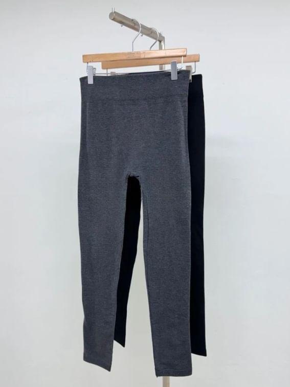 High Waist Plain Fleece-Lined Leggings Product Image