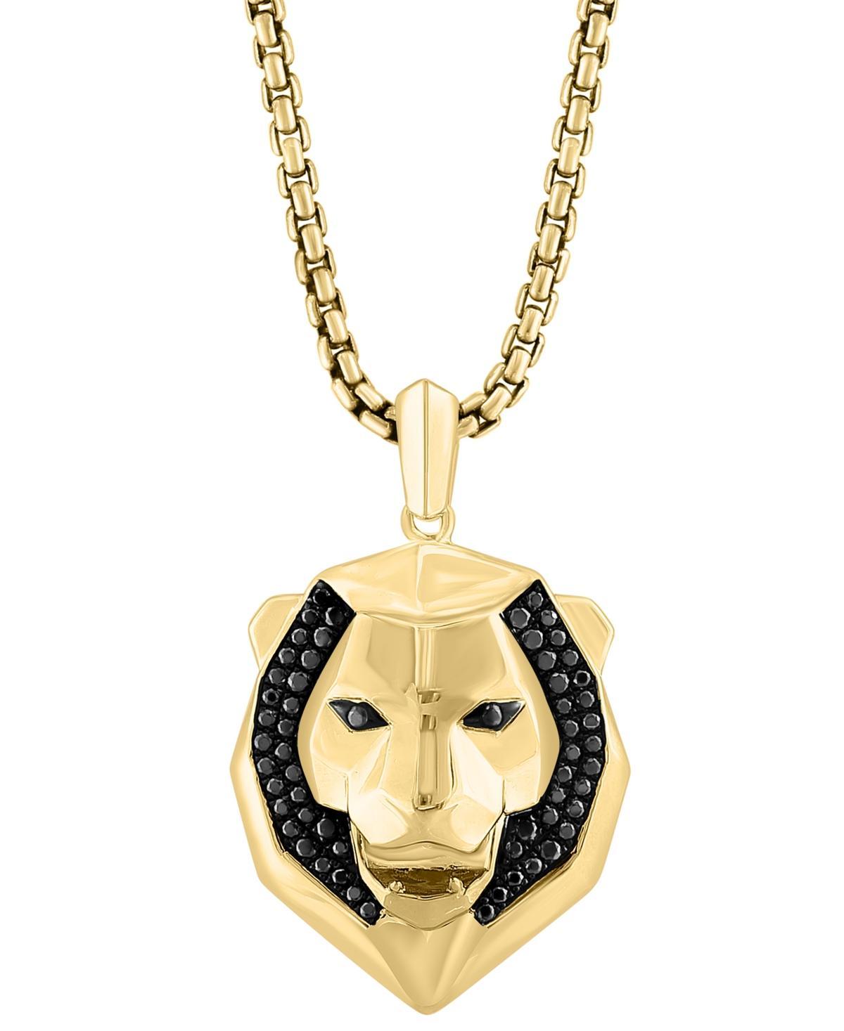 Effy Mens Black Spinel Lion Head 22 Pendant Necklace (1/10 ct. t.w.) in 14k Gold-Plated Sterling Silver Product Image