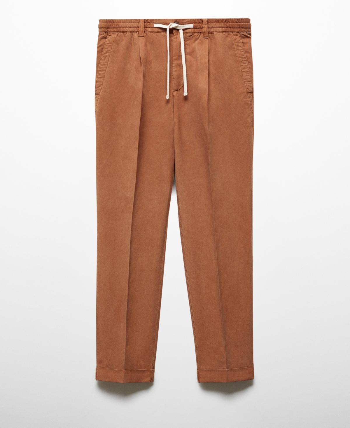 Mango Mens Linen-Blend Slim-Fit Drawstring Pants Product Image