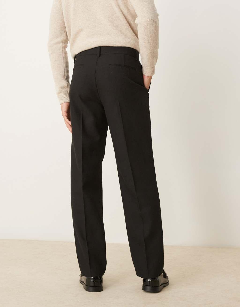 ASOS DESIGN straight leg tailored wool mix pants in black twill Product Image