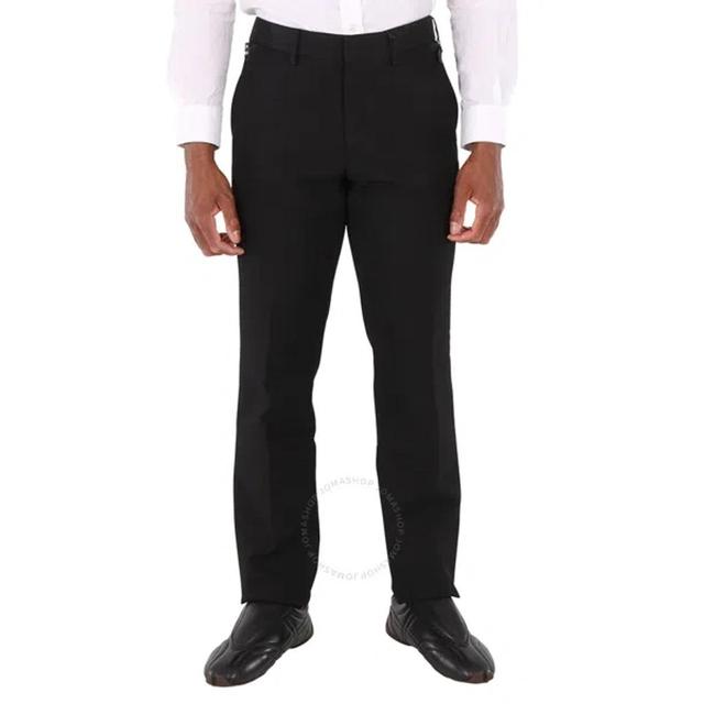 Men's Black Silk Satin Side Stripes Wool Silk Classic-fit Tailored Trousers Product Image