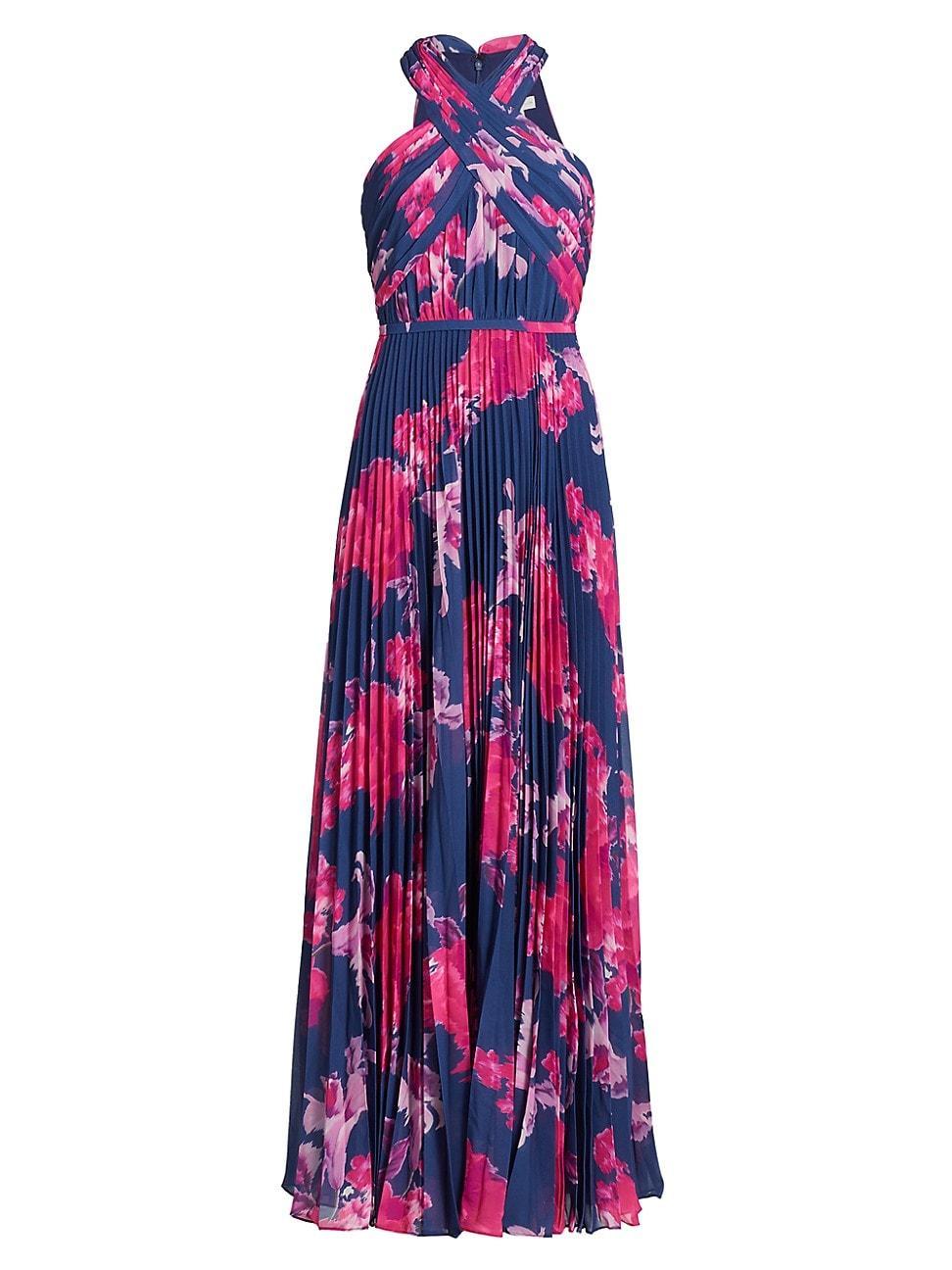 Womens Chiffon Pleated Floral Gown Product Image