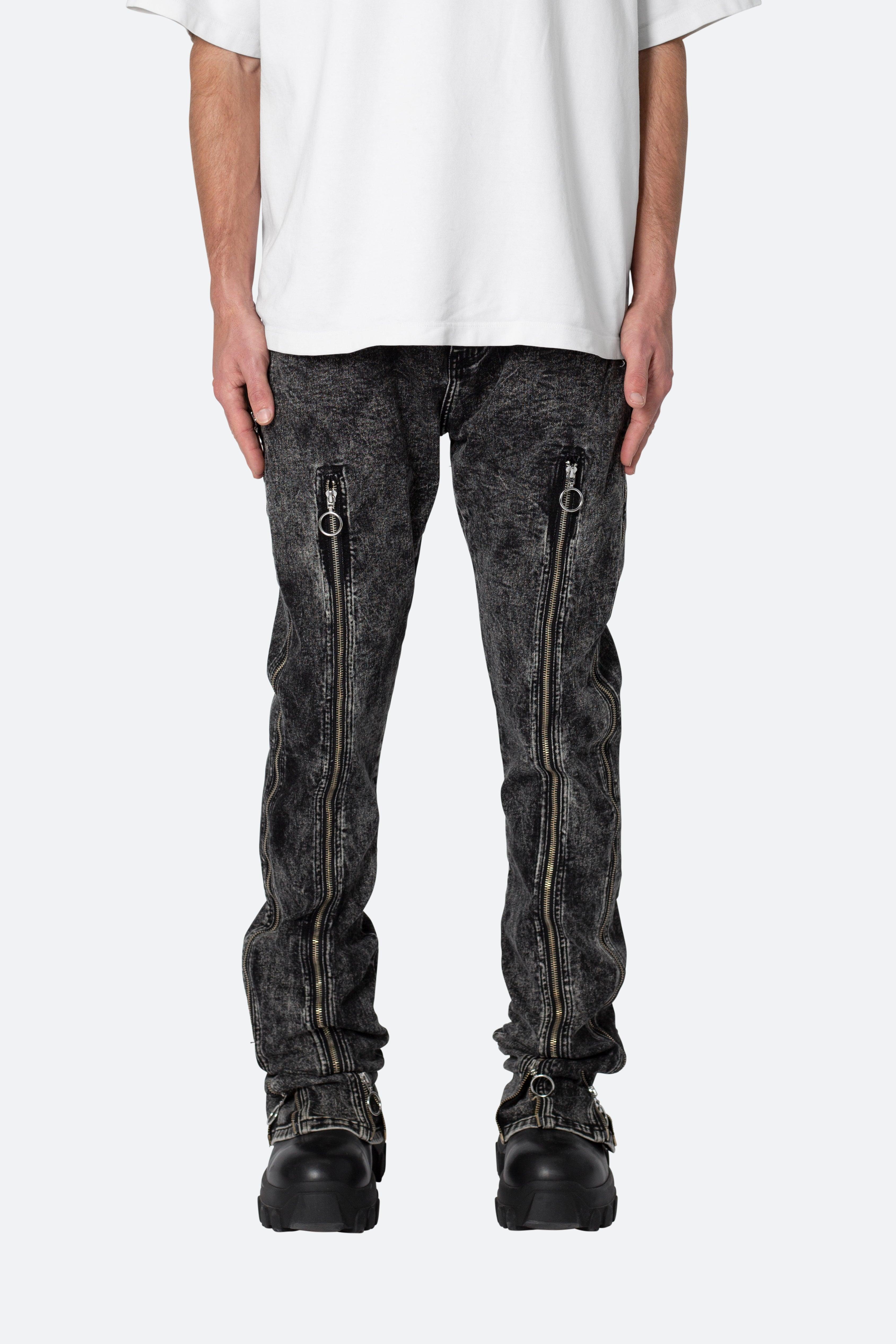 B571 Zipper Flare Pants - Washed Black Product Image