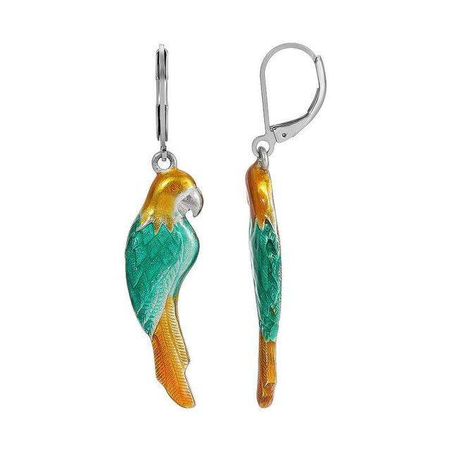 1928 Silver Tone Enamel Parrot Earrings, Womens, Green Product Image