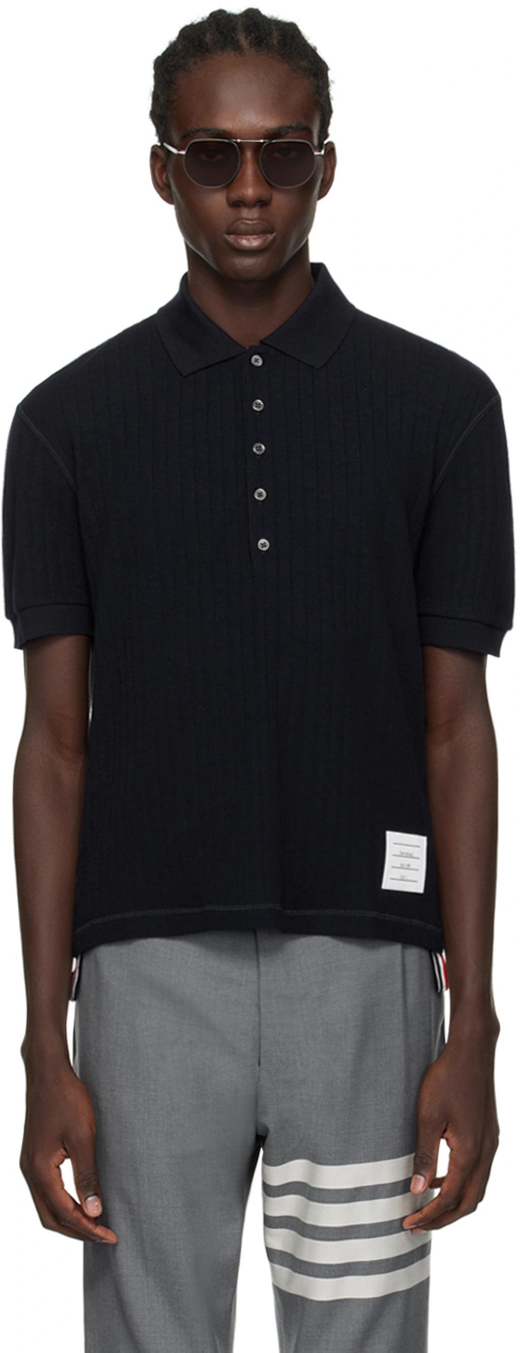 Navy Button Polo In 415 Navy Product Image