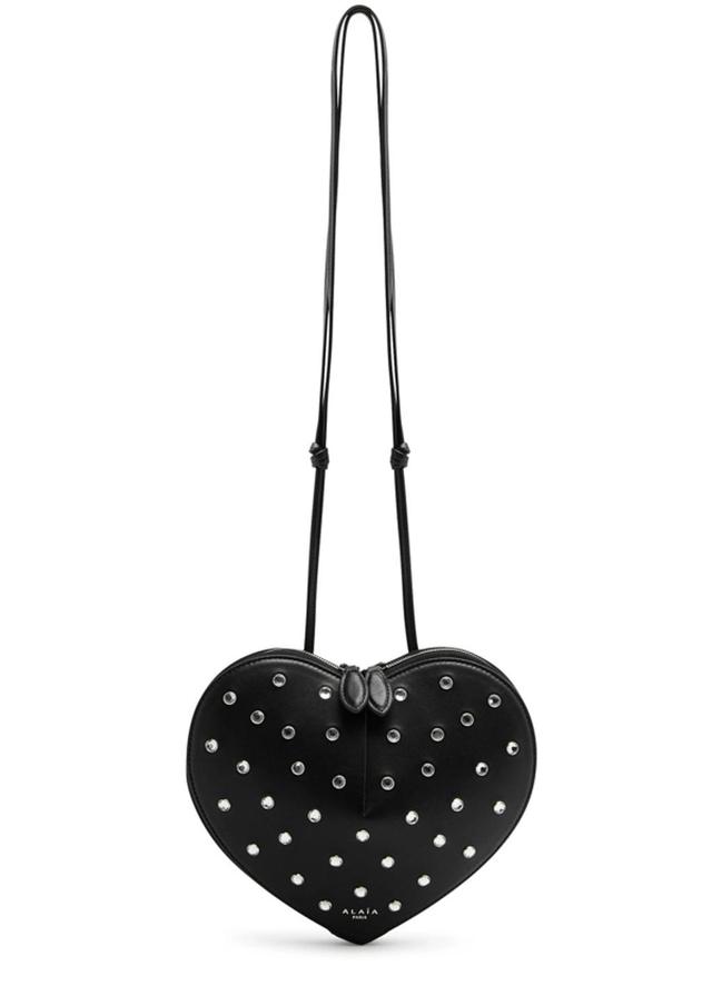 ALAÏA Black Leather Le Coeur Bag With Crystals In Black And Silver Product Image